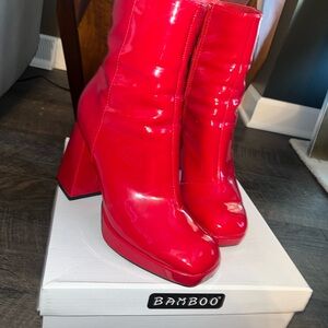 BAMBOO Women's Bold Red Heeled Boots